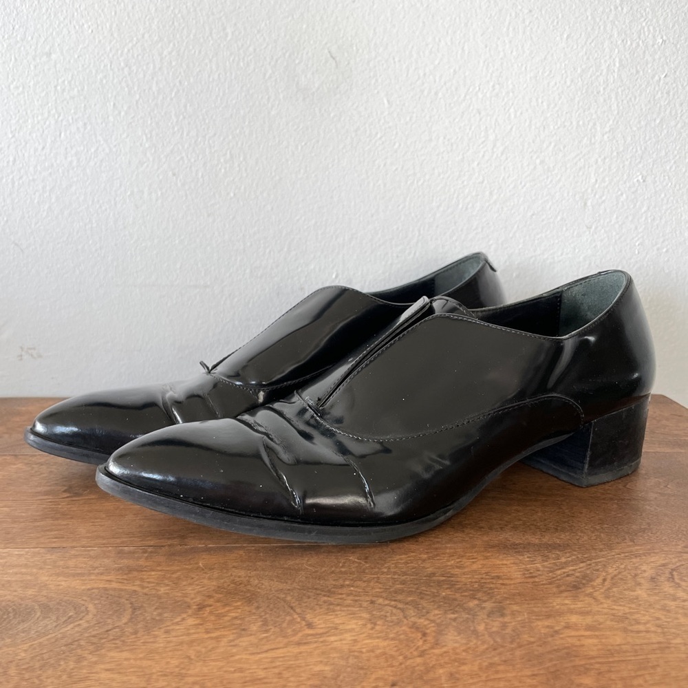 Pertini Black Patent Leather Loafers Slip On Pointed Toe